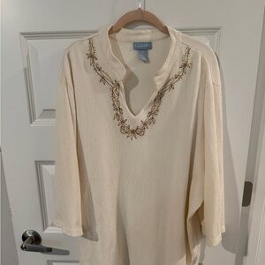 Liz & Me Cream Embroidered Women's Top 2X